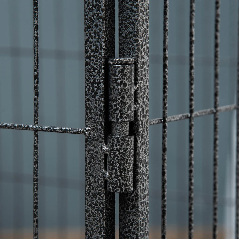 PawHut 4 Panels Dog Playpen, Heavy Duty Dog Fence, 28" H Portable Pet Playpen with Door Double Locking Latches, Tray, Grey