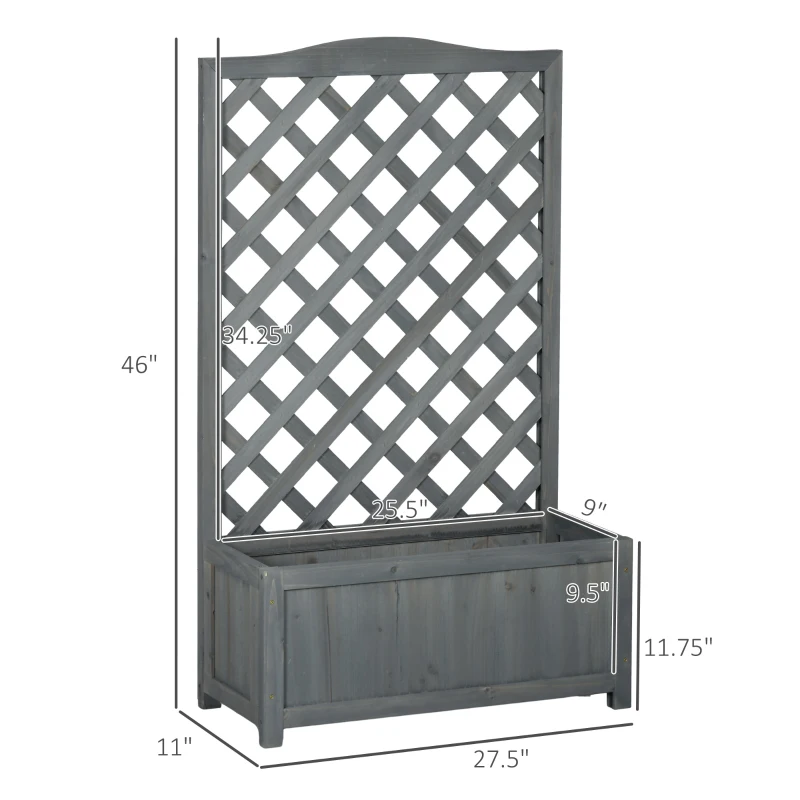 Outsunny 46" Wooden Planter with Trellis, Raised Garden Bed to Grow Vegetables, Herbs, Flowers for Backyard, Patio, Gray