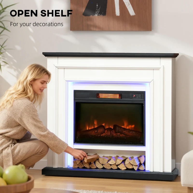 HOMCOM 41 Inch Electric Fireplace with Mantel, 1400W Fireplace Heater with Adjustable 3D Flame Effect, Black and White