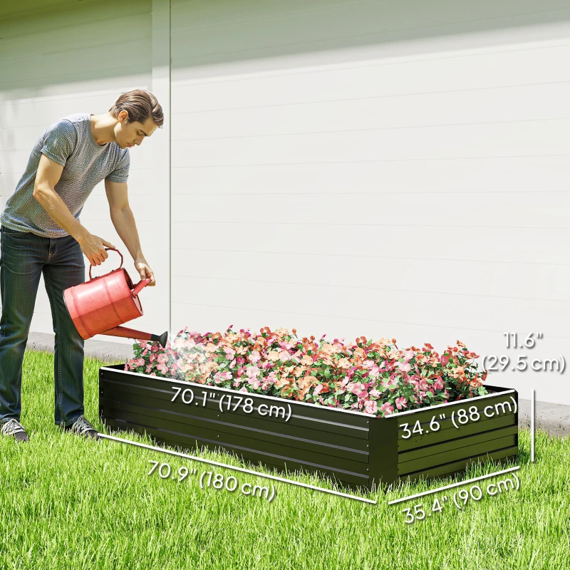 Outsunny 6' x 3' x 1' Raised Garden Bed with 2 Trellis Tomato Cages, Steel Frame Elevated Planter Box, Black