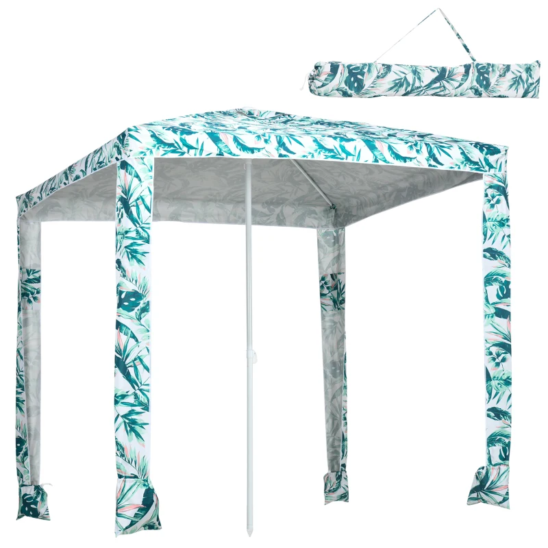 Outsunny Beach Umbrella, 6.5' Easy-Assembly Sun-Shade Shelter with Sandbags and Carry Bag, Cool UV50+, Green