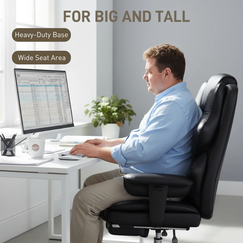 HOMCOM Big and Tall Office Chair, 400 lbs Overstuffed Desk Chair with Spring Cushion, Shaped Foam, PU Leather