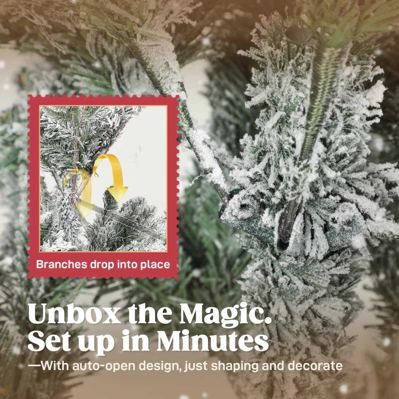 HOMCOM 6ft Artificial Flocked Christmas Tree, Full Snow Pine Tree Holiday Decor, Hinged Xmas Tree with Realistic Tips, Metal Stand, Easy Assembly