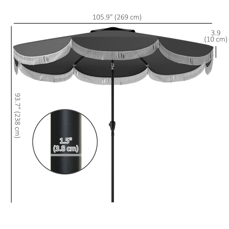Outsunny 9FT Patio Umbrella Parasol, UPF 30+ Outdoor Market Umbrella with Crank, 8 Ribs, Push Button Tilt, Vented Patio Table Umbrella for Deck Backyard Lawn, Charcoal Grey