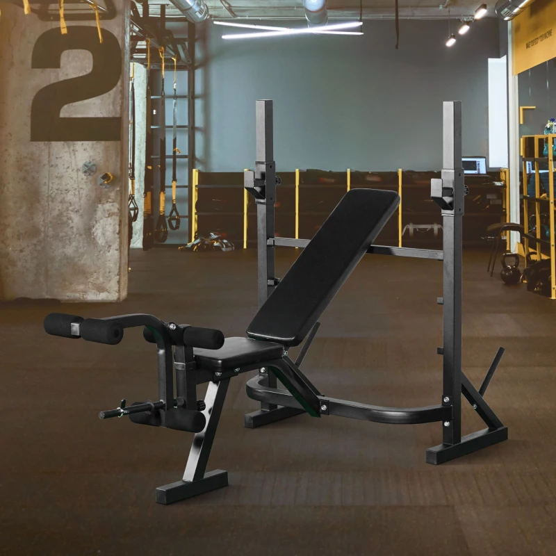 Soozier Weight Bench, Flat Incline Decline Workout Bench Press Set with Squat Racks, Leg Developer, Weight Plate Stand