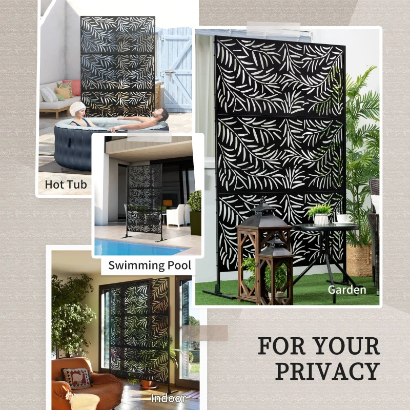 Outsunny Metal Outdoor Privacy Screen, Decorative Outdoor Divider with Stand and Expansion Screws, Freestanding Privacy Panel for Garden Deck Pool Hot Tub, Willow Branch Style