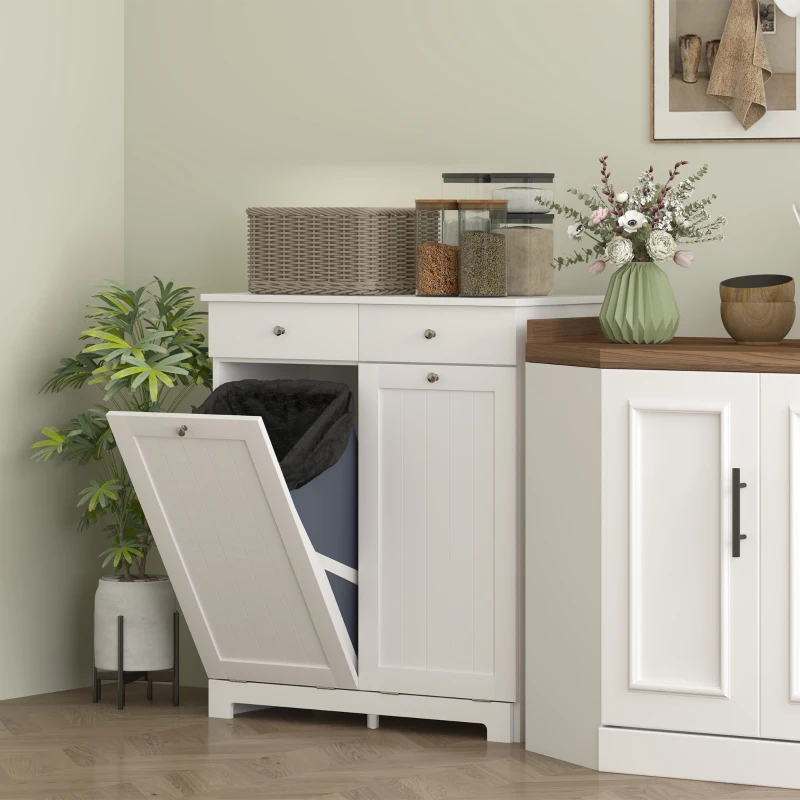 HOMCOM Laundry Cabinet, Tilt Out Laundry Hamper Cabinet with 2 Baskets, Bathroom Hamper Cabinet with 2 Drawers, White
