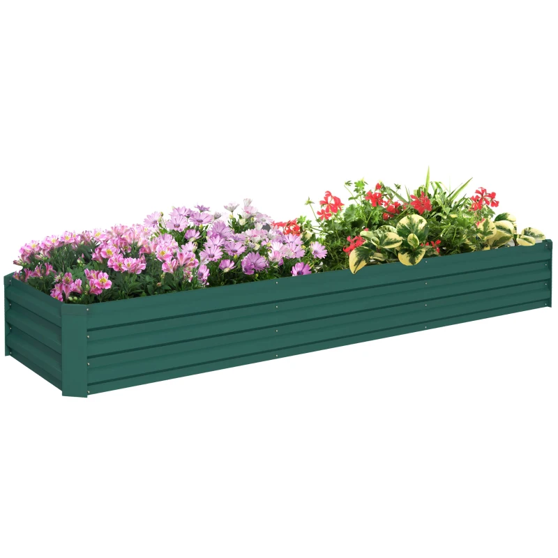 Outsunny 8'x2'x1' Galvanized Raised Bed, Large Elevated Planter Box for Growing Flowers, Herbs and Vegetables, Green