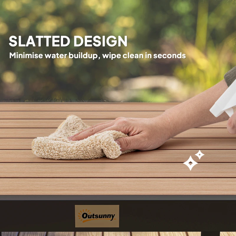 Outsunny Patio Dining Table for 4, Square Aluminum Outdoor Table for Garden Lawn Backyard, Natural