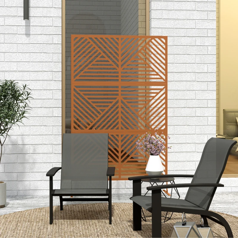 Outsunny Decorative Privacy Fence Screen, Metal Outdoor Privacy Screen Climbing Plant Trellis with Stand, Rhombus Brown