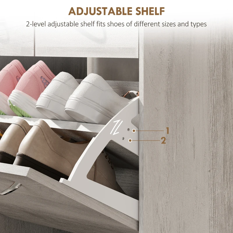 HOMCOM Narrow Shoe Storage with 2 Flip Drawers and Adjustable Shelves Shoe Organizer Cabinet for 12 Pairs of Shoes, Grey