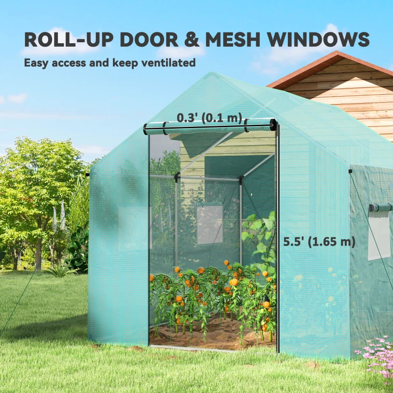 Outsunny Walk-in Tunnel Greenhouse UV-resistant Green House with Door and Mesh Windows, 6.6' x 10' x 6.6', Green