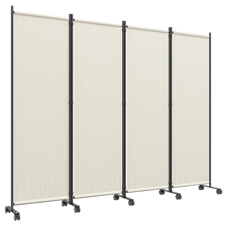 Outsunny Folding Room Divider with Castor Wheels, Rolling Privacy Screen for Home Office Bedroom, 5.6ft Tall