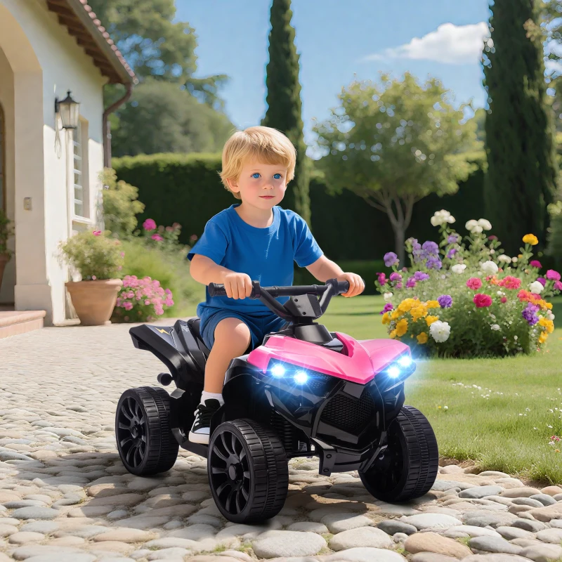 Qaba 6V Kids ATV, 4 Wheeler Electric Ride on Car with Music and LED Headlights, for Ages 37-72 Months Boys and Girls, Pink