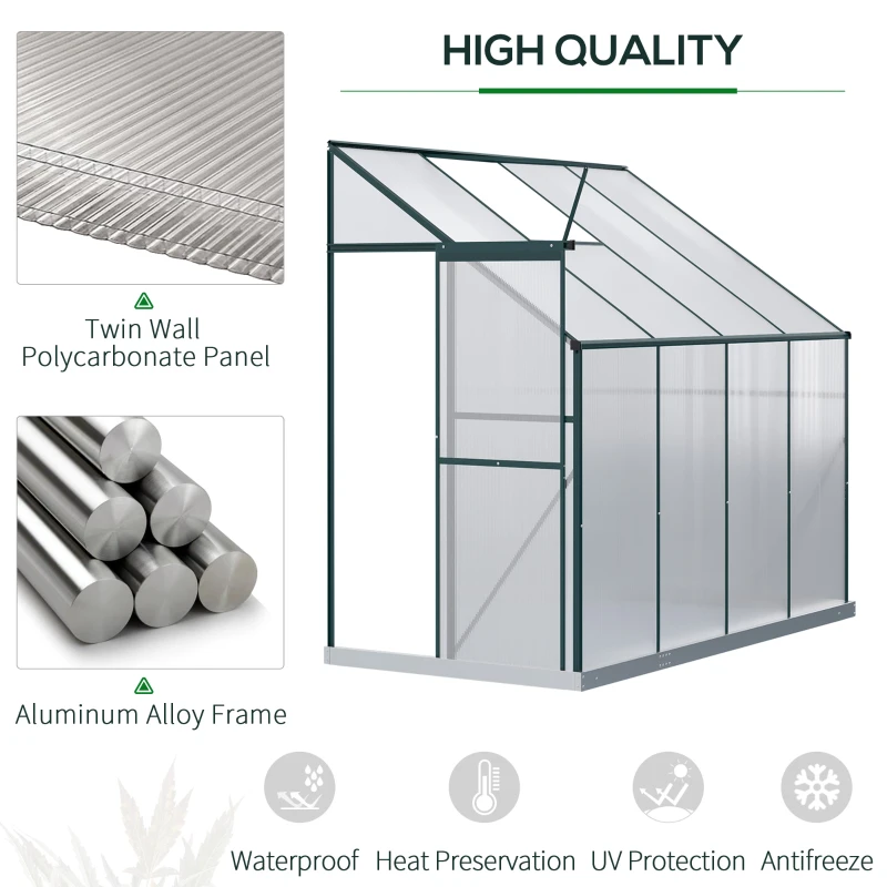 Outsunny Walk-In Garden Greenhouse Aluminum Polycarbonate with Roof Vent for Plants Herbs Vegetables 8' x 4' x 7' Silver