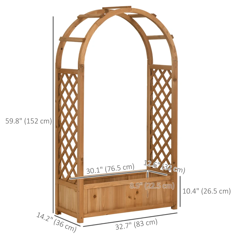 Outsunny Raised Garden Bed with Arch Trellis, Freestanding Outdoor Planter Box for Vine Climbing Plant Flower Herb, Brown