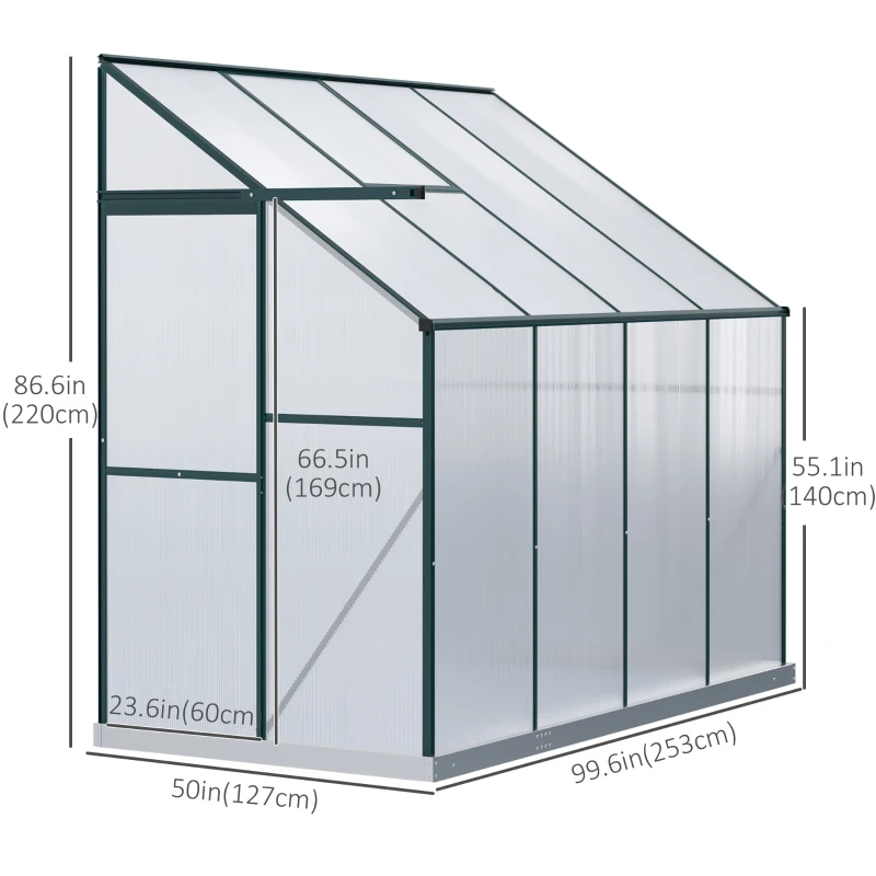 Outsunny Walk-In Garden Greenhouse Aluminum Polycarbonate with Roof Vent for Plants Herbs Vegetables 8' x 4' x 7' Silver