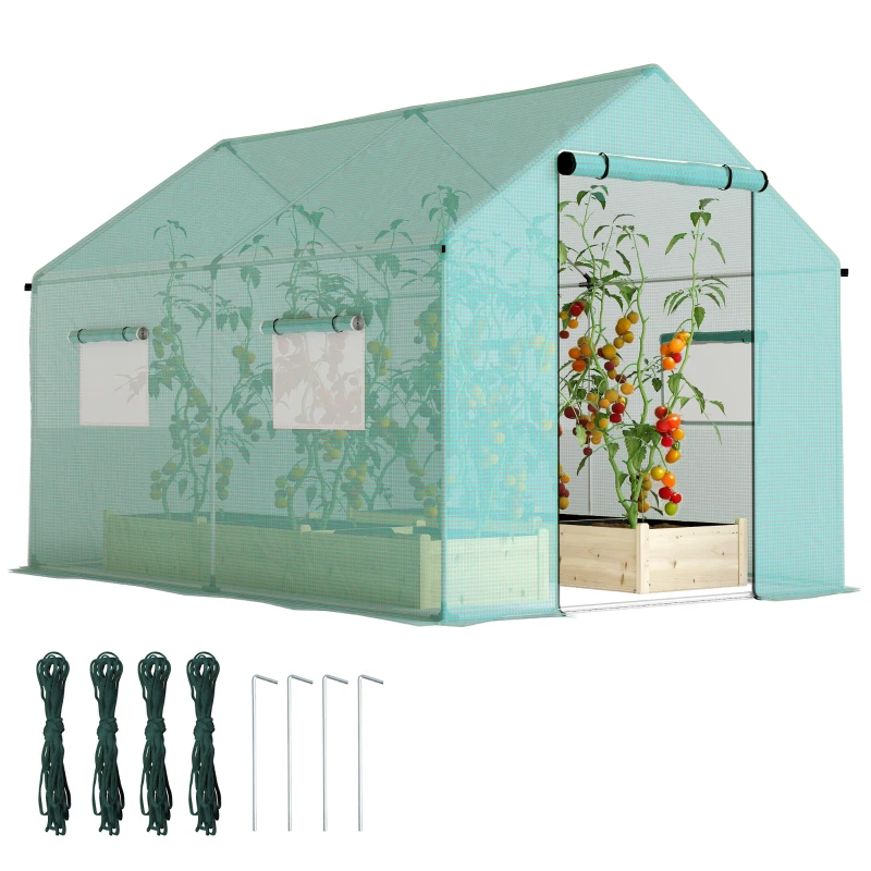 Outsunny Walk-in Tunnel Greenhouse UV-resistant Green House with Door and Mesh Windows, 6.6' x 10' x 6.6', Green