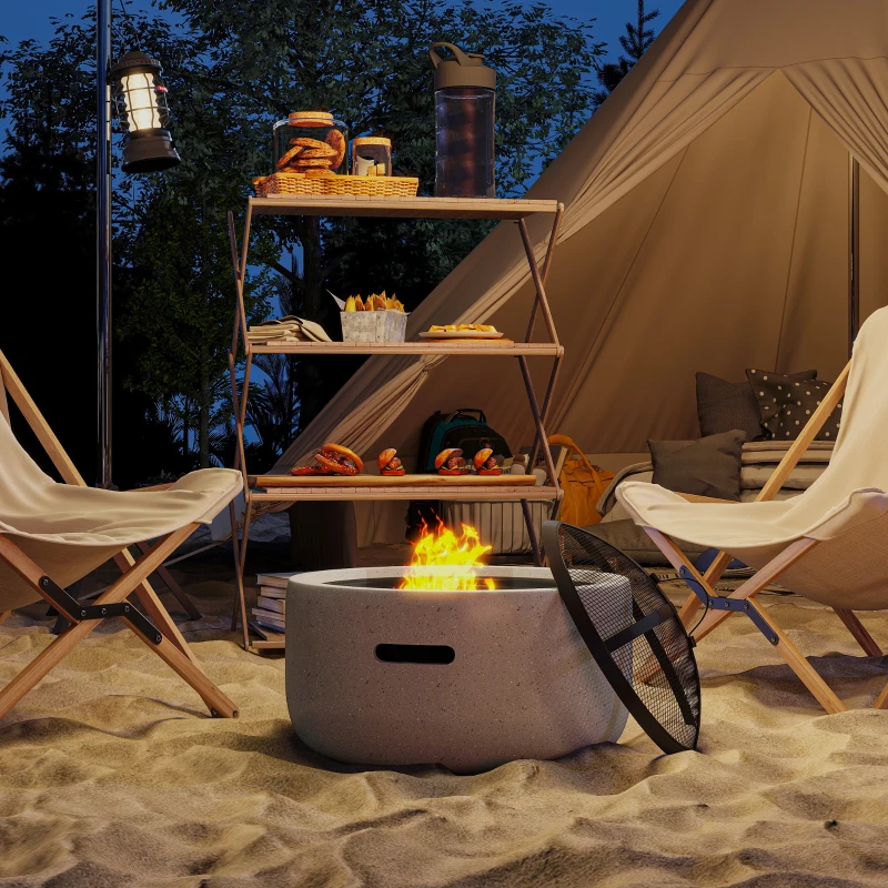 Outsunny 18" Round Outdoor Fire Pit Firepit Fireplace Wood-burning with Spark Screen Poker for Backyard Camping Bonfire, Grey