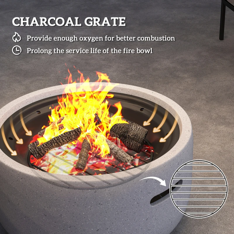 Outsunny 18" Round Outdoor Fire Pit Firepit Fireplace Wood-burning with Spark Screen Poker for Backyard Camping Bonfire, Grey