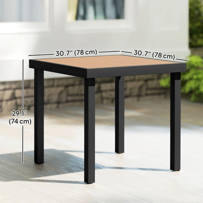 Outsunny Patio Dining Table for 4, Square Aluminum Outdoor Table for Garden Lawn Backyard, Natural