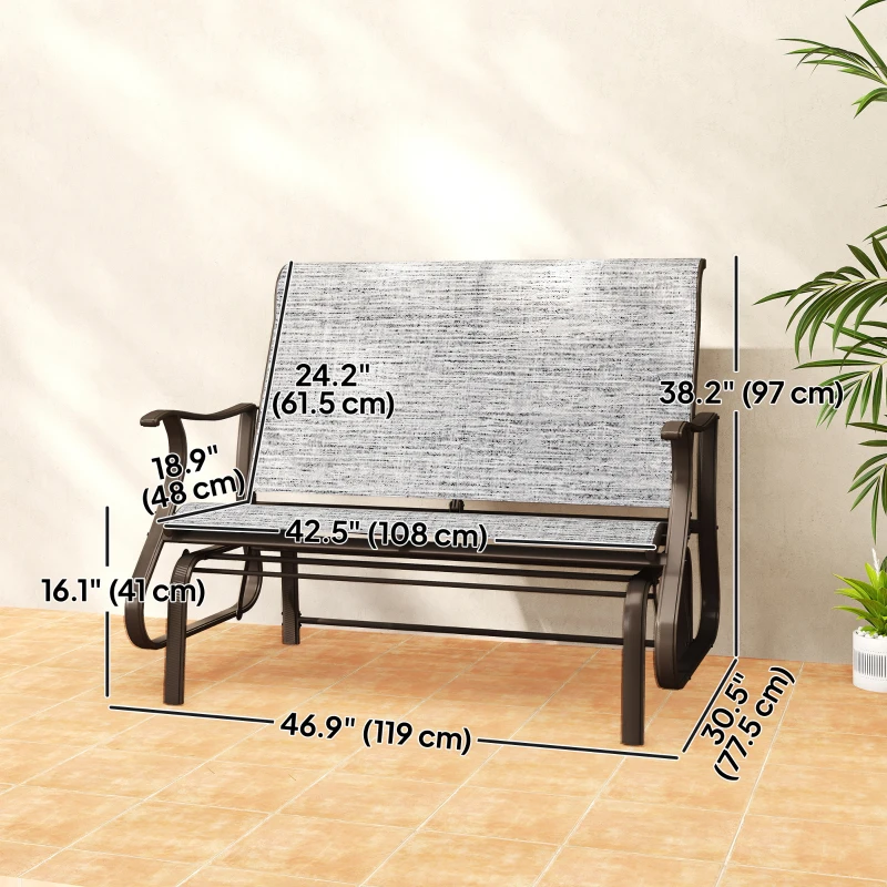 Outsunny Garden Double Gliding Chair, Patio Glider Armchair for Outdoor, Backyard Mesh Seat and Backrest, Steel Frame, Dark Grey