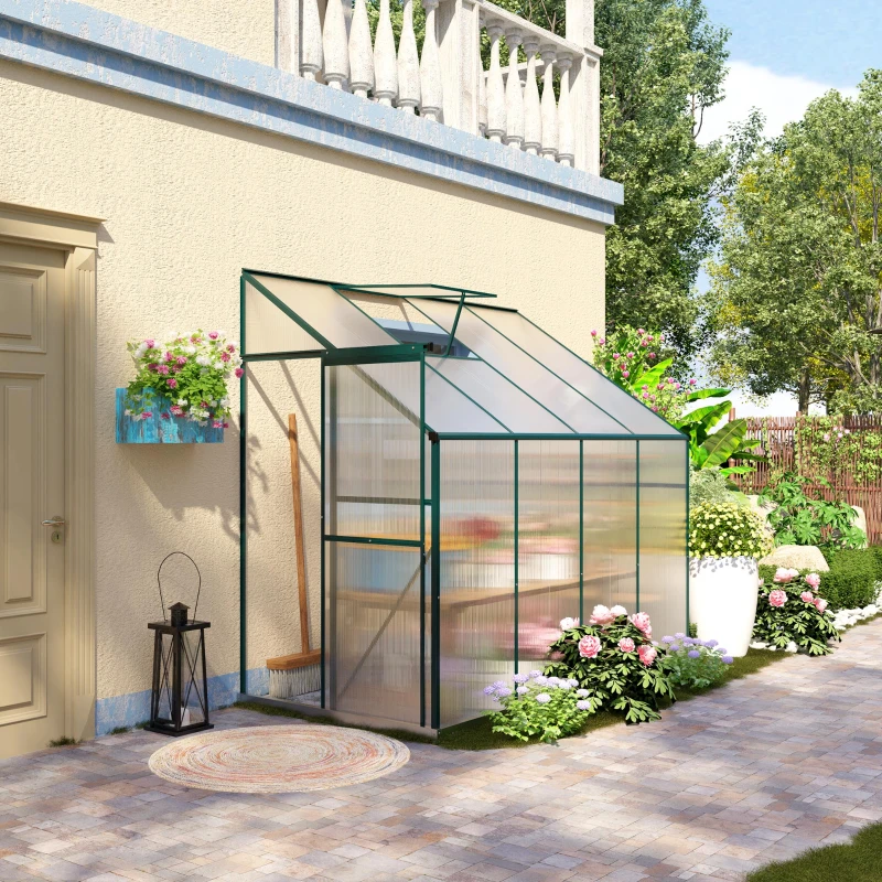 Outsunny Walk-In Garden Greenhouse Aluminum Polycarbonate with Roof Vent for Plants Herbs Vegetables 8' x 4' x 7' Silver