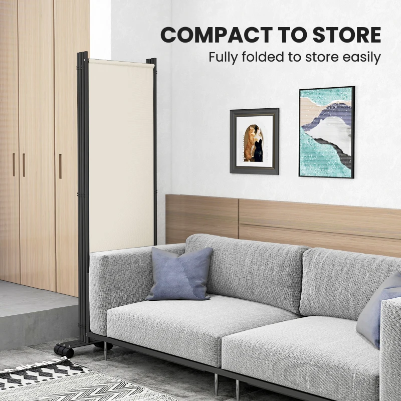 Outsunny Folding Room Divider with Castor Wheels, Rolling Privacy Screen for Home Office Bedroom, 5.6ft Tall