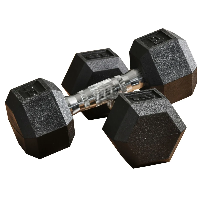 Soozier 2 x 15lbs Hex Dumbbell Set of 2, Rubber Weights Exercise Fitness Dumbbell with Non-Slip Handles, Anti-roll, for Women or Men Home Gym Workout