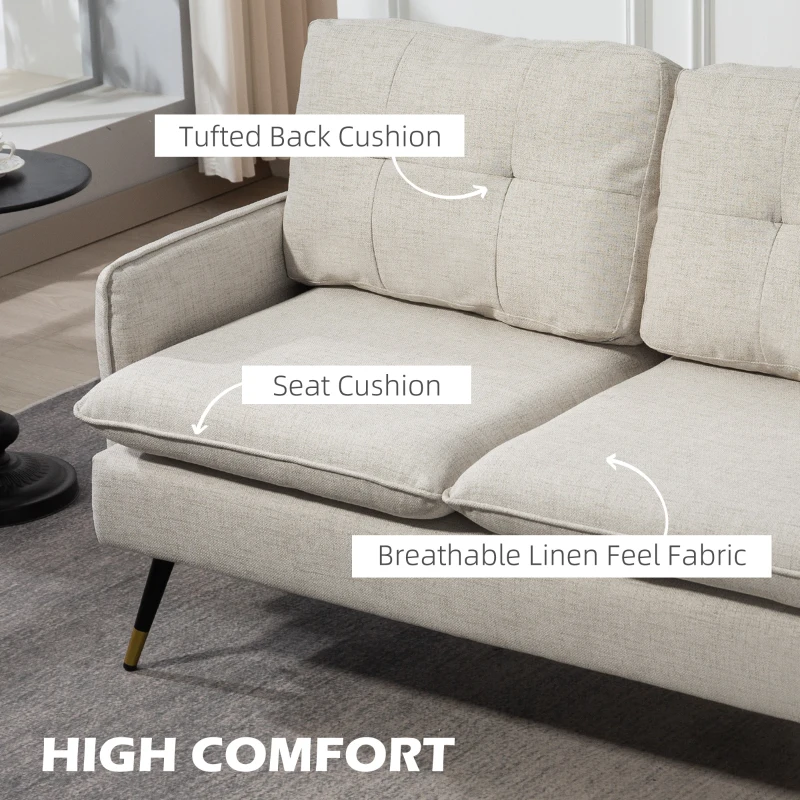HOMCOM 55" Loveseat Sofa, Linen Love Seat w/ S spring, Steel Legs and Button Tufting, Small Couch for Living Room, Cream White