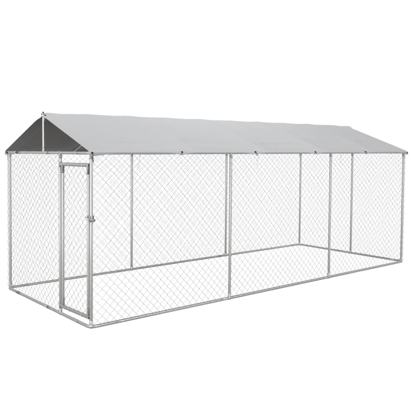 PawHut 19.7' x 7.5' x 7.5' Large Outdoor Dog Kennel Tall Dog Run with Waterproof , UV Resistant Cover, for Large Dogs, Silver