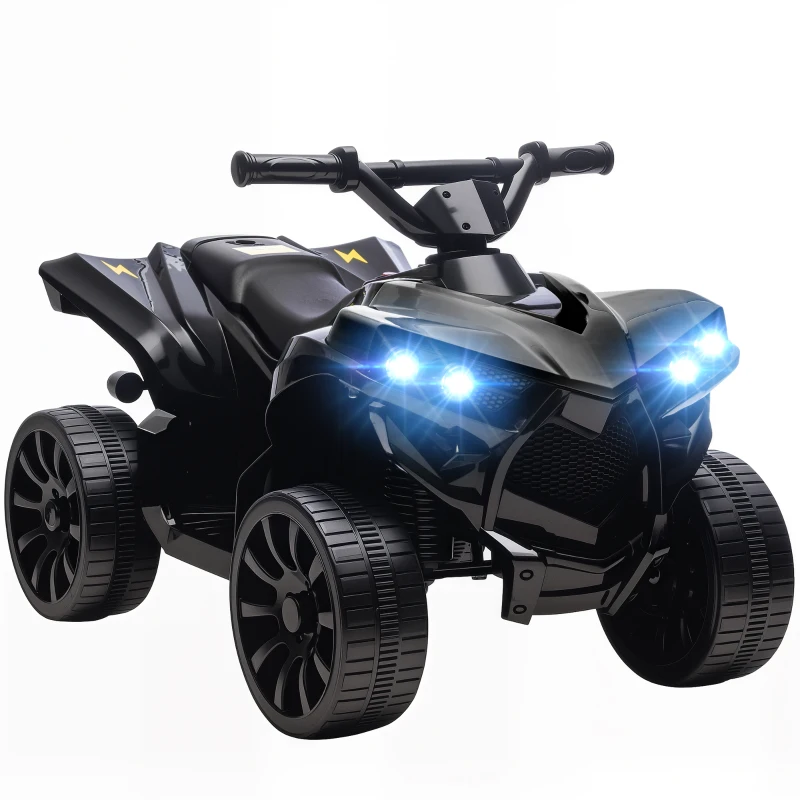 Qaba 6V Kids ATV, 4 Wheeler Electric Ride on Car with Music and LED Headlights, for Ages 37-72 Months Boys and Girls, Black