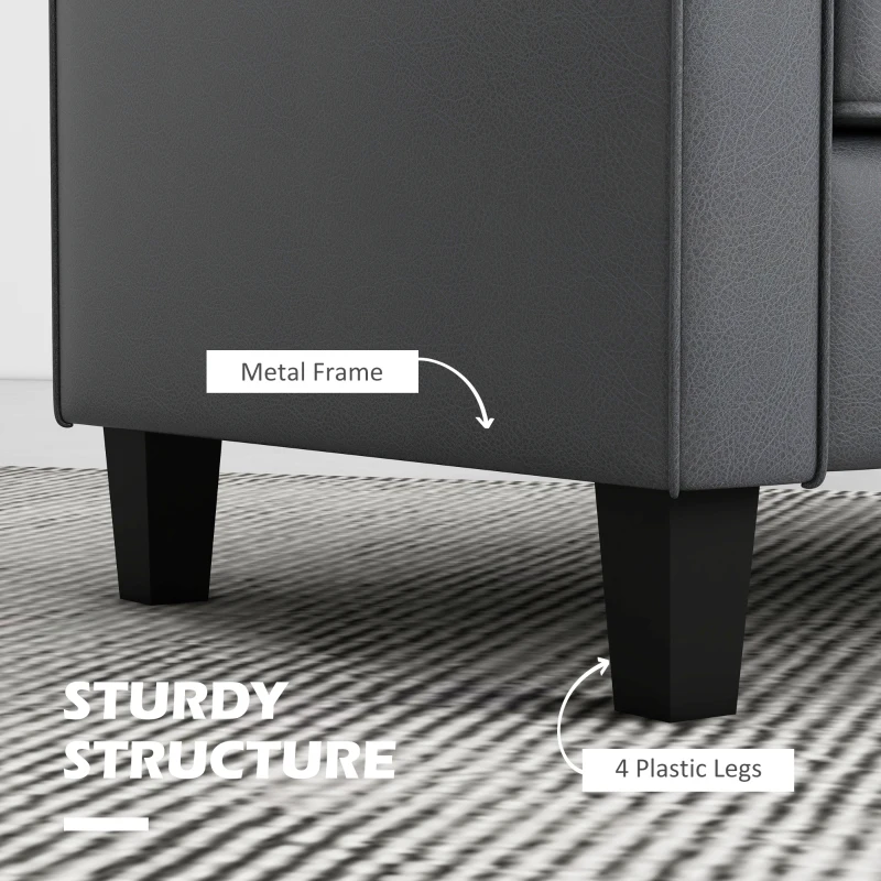 HOMCOM 51" PU Leather Loveseat, Upholstered Double Sofa Couch with Armrests, Tufted Backrest, Pocket Spring and Sponge Padded Cushion for Living Room, Bedroom, Home Office, Grey