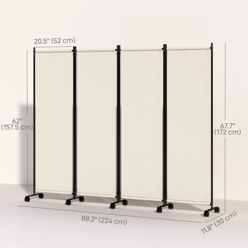 Outsunny Folding Room Divider with Castor Wheels, Rolling Privacy Screen for Home Office Bedroom, 5.6ft Tall