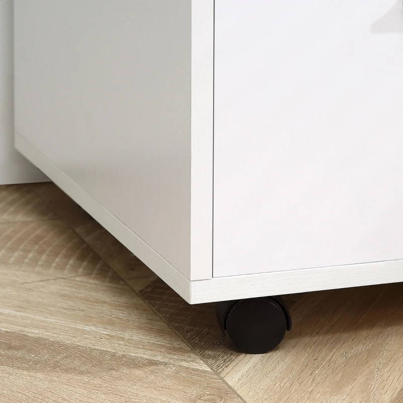 HOMCOM Modern Lateral Filing Cabinet, 3 Drawer File Cabinet for Letter and A4 Size Documents, Mobile, Printer Stand with Open Shelves, Rolling Wheels, White