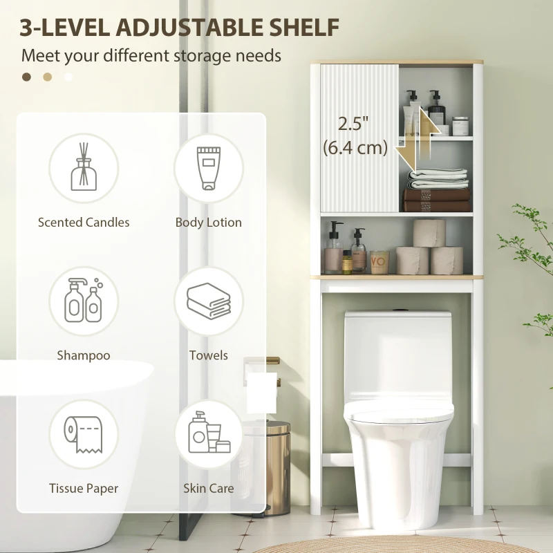 HOMCOM Over The Toilet Storage Cabinet, Bathroom Space Saver Cabinet with Adjustable Shelf, Bathroom Organizer, White