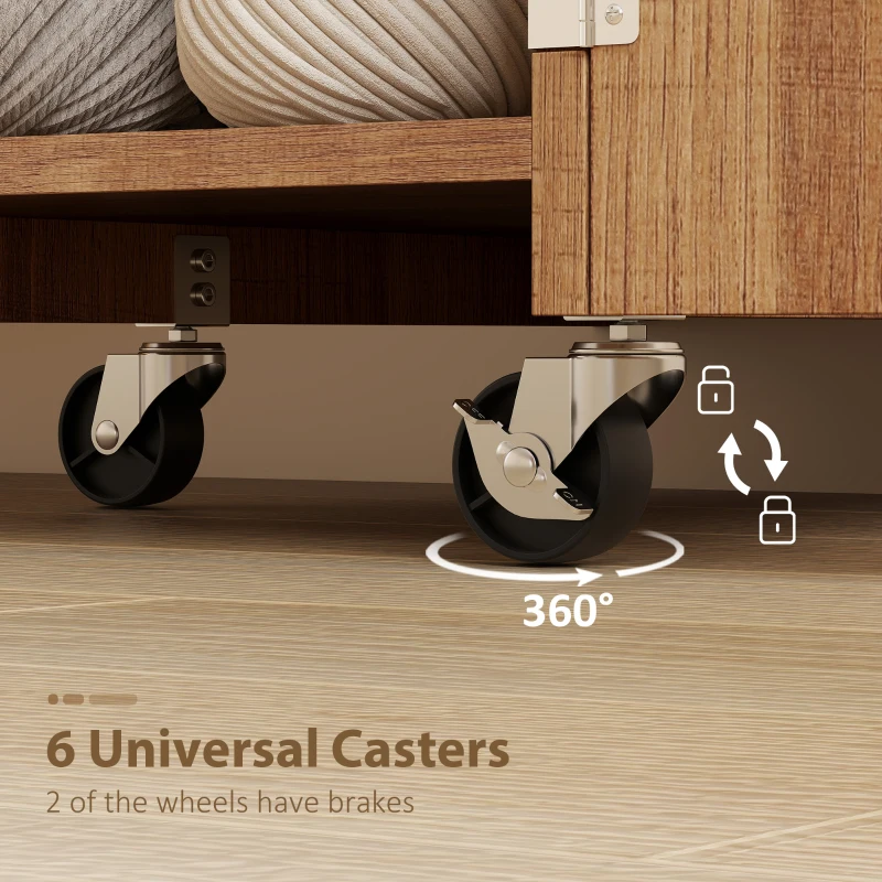 HOMCOM Sewing Machine Table with Drop Leaf, Folding Craft Table with 2 Doors and Adjustable Shelf for Small Spaces, Brown