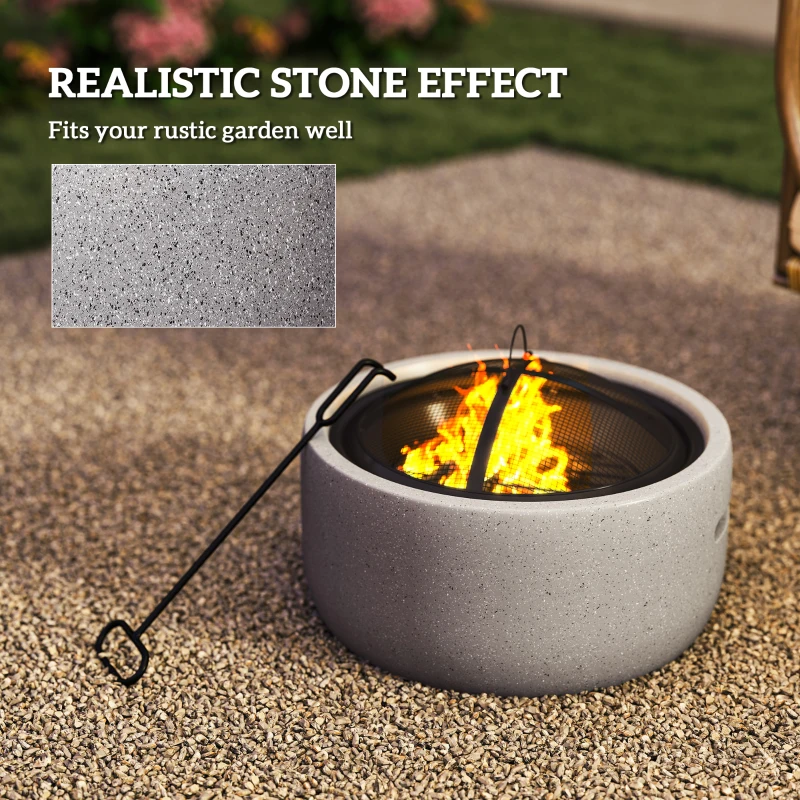 Outsunny 18" Round Outdoor Fire Pit Firepit Fireplace Wood-burning with Spark Screen Poker for Backyard Camping Bonfire, Grey