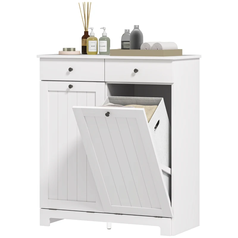 HOMCOM Laundry Cabinet, Tilt Out Laundry Hamper Cabinet with 2 Baskets, Bathroom Hamper Cabinet with 2 Drawers, White