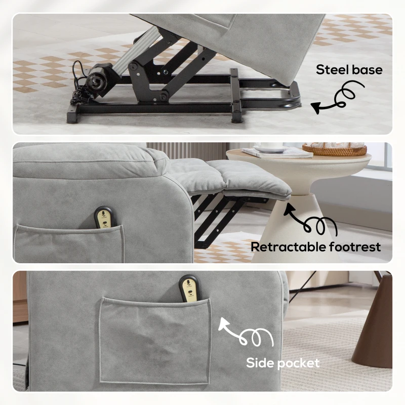 HOMCOM Lift Chair for Seniors, Microfibre Upholstered Electric Recliner Chair with Remote, Quick Assembly, Light Grey