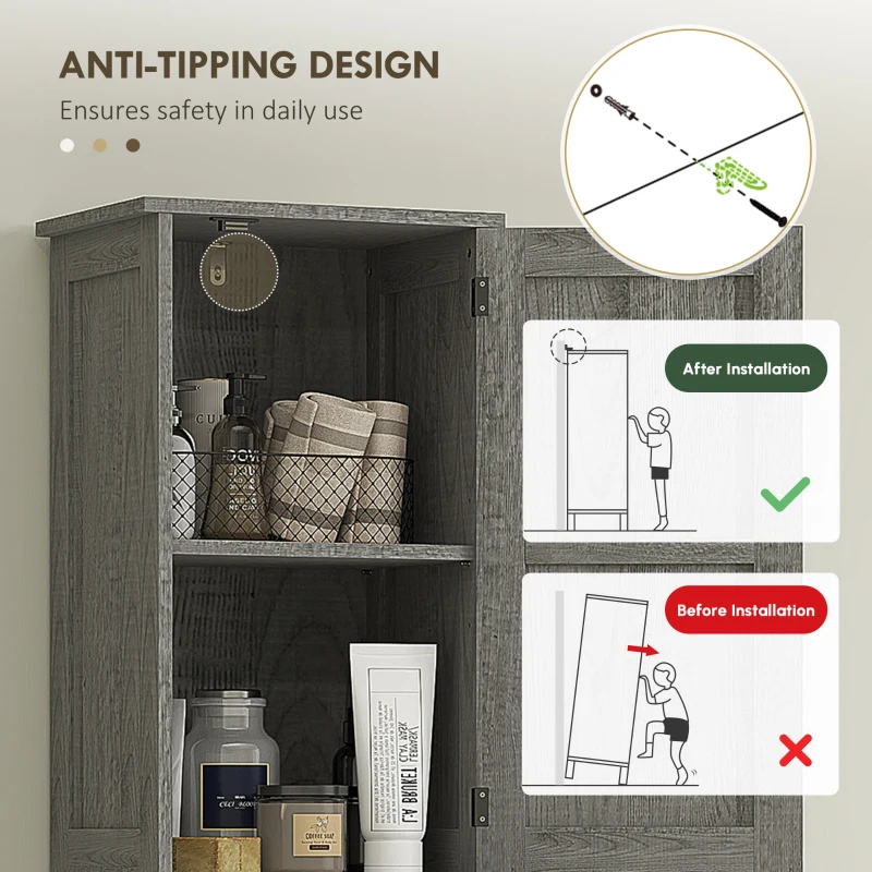 HOMCOM 67" Tall Bathroom Cabinet, Narrow Bathroom Storage Cabinet with Drawer, Barn Doors and Adjustable Shelves, Dark Grey