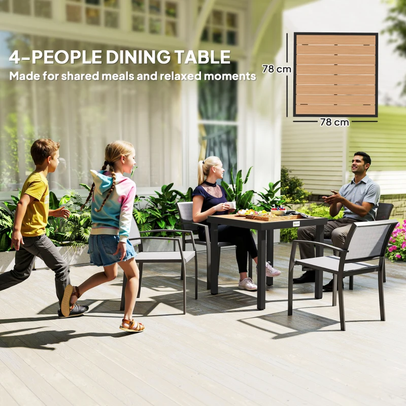 Outsunny Patio Dining Table for 4, Square Aluminum Outdoor Table for Garden Lawn Backyard, Natural