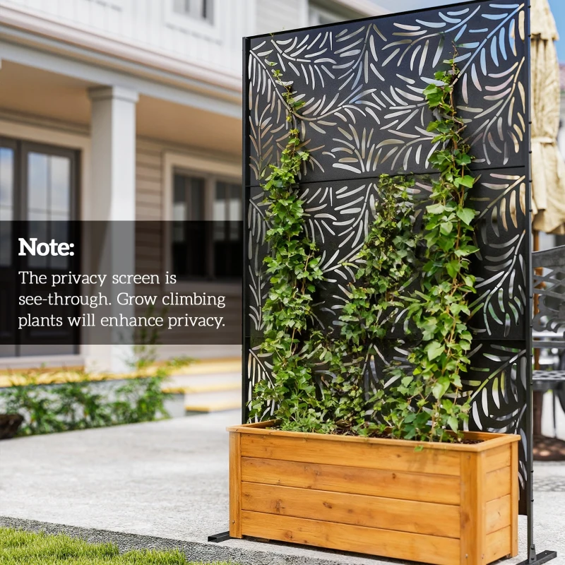 Outsunny Metal Outdoor Privacy Screen, Decorative Outdoor Divider with Stand and Expansion Screws, Freestanding Privacy Panel for Garden Deck Pool Hot Tub, Willow Branch Style