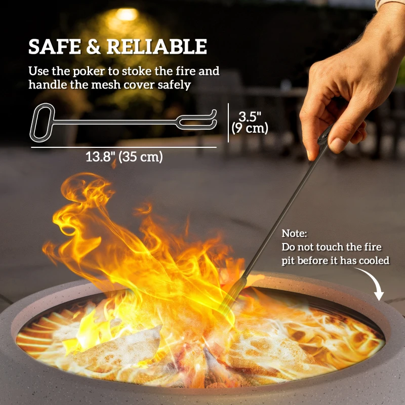 Outsunny 18" Round Outdoor Fire Pit Firepit Fireplace Wood-burning with Spark Screen Poker for Backyard Camping Bonfire, Grey