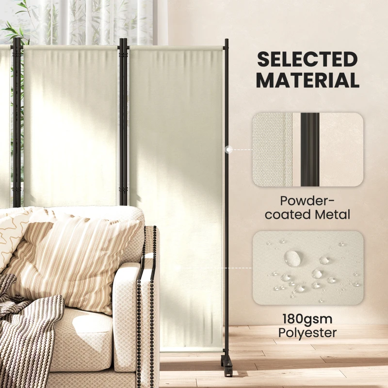 Outsunny Folding Room Divider with Castor Wheels, Rolling Privacy Screen for Home Office Bedroom, 5.6ft Tall