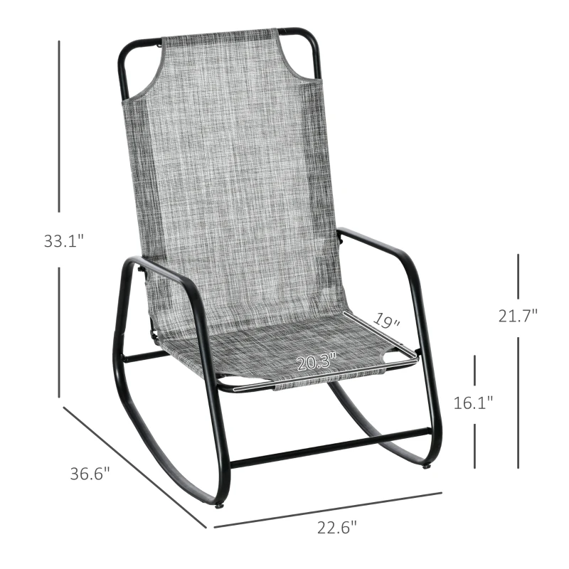 Outsunny Garden Rocking Chair, Outdoor Indoor Sling Fabric Rocker for Patio, Balcony, Porch, Gray and Brown
