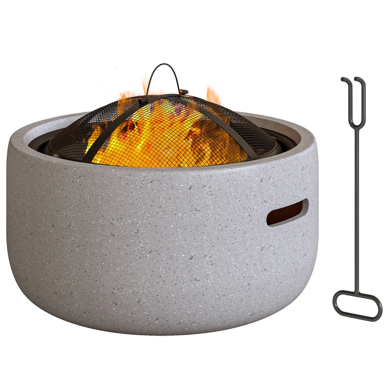 Outsunny 18" Round Outdoor Fire Pit Firepit Fireplace Wood-burning with Spark Screen Poker for Backyard Camping Bonfire, Grey