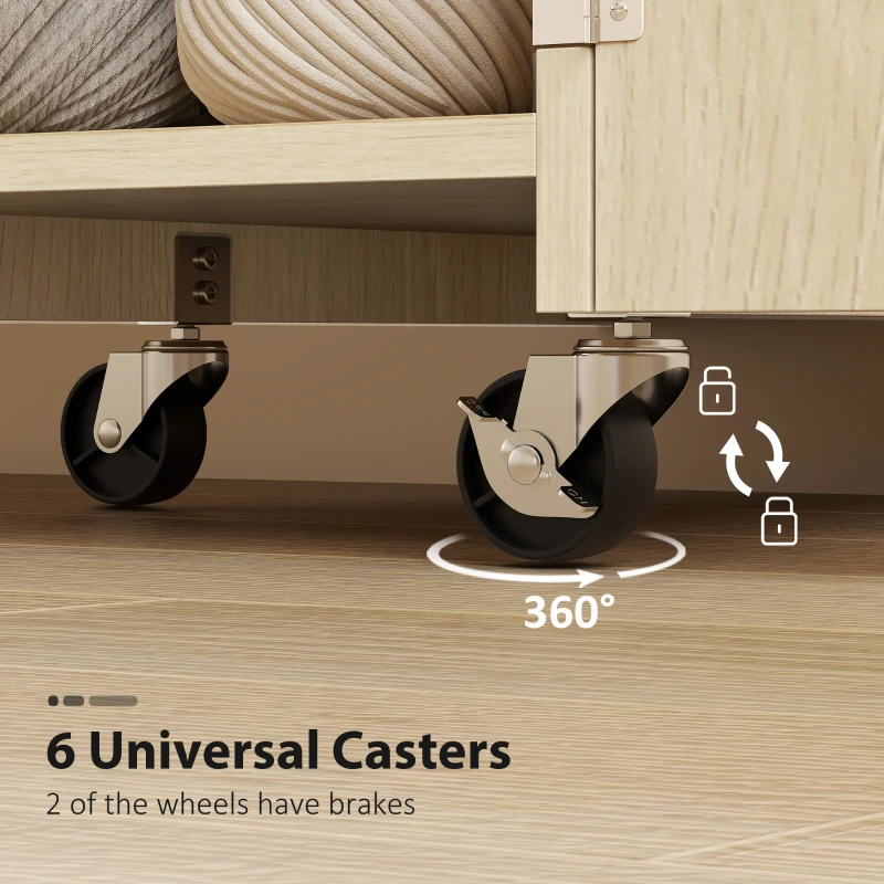 HOMCOM Sewing Machine Table with Drop Leaf, Folding Craft Table with 2 Doors and Adjustable Shelf for Small Spaces, Natural