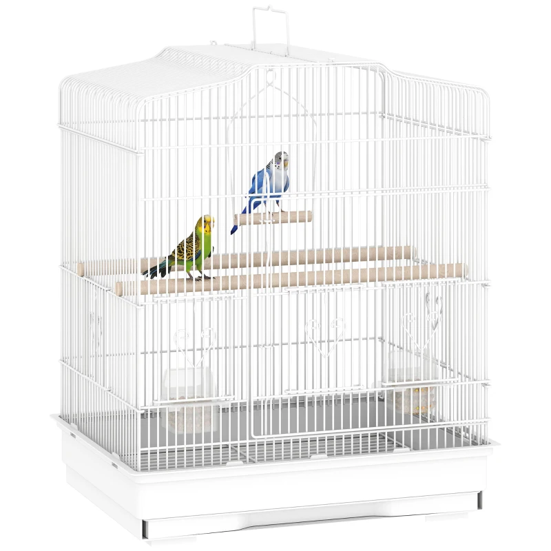 PawHut 23" Bird Cage, Finches Canaries, Parrot Cage with Doors Perches, 2 Feeder Pet Supplies, White