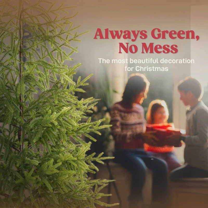 HOMCOM Set of 2 Artificial Christmas Tree, 4 ft Norflok Pine Xmas Tree with 133 Molded Tips and Pot Base, Easy Assembly, Green